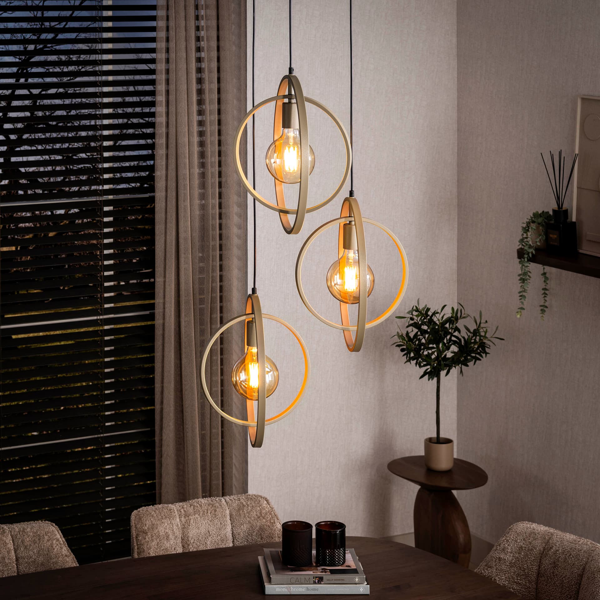 Hanglamp Turner Rond 3L Beige